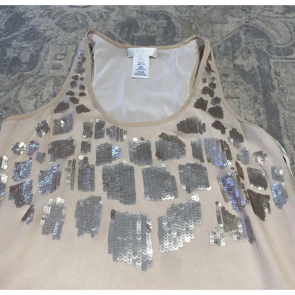 MM Couture Miss Me Silk Pinkish Beige Sequin Overlay Tank Top Sz Medium Womens - Picture 2 of 4